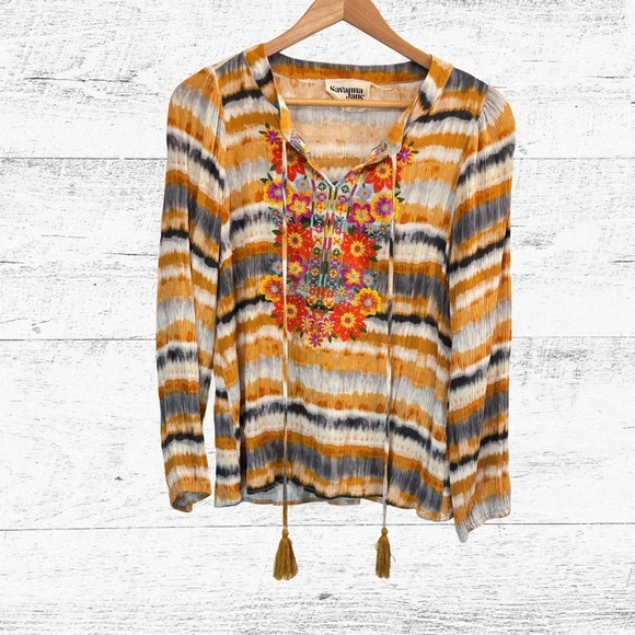 Savanna Jane Tops - Savanna Jane Orange Brown 3/4 Sleeve Embellished Blouse